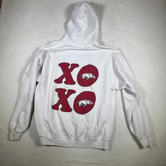 Gildan‎ Heavy Blend White Hogs Kisses XOXO Graphic Hoodie Sweatshirt Large - Picture 4 of 6